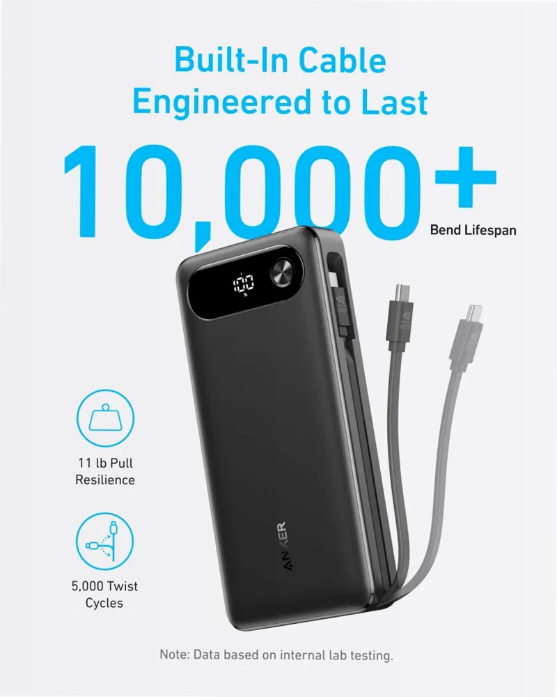 Anker Power Bank (20K, 87W, cavo USB-C integrato)