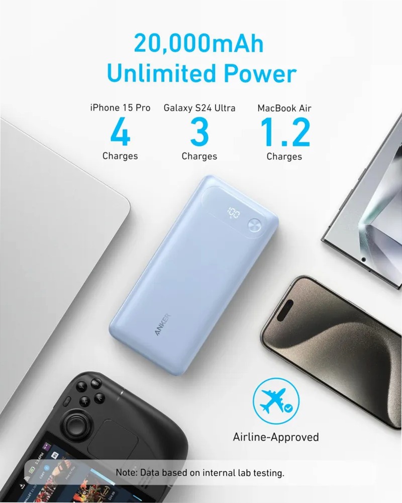 Anker Power Bank (20K, 87W, cavo USB-C integrato)