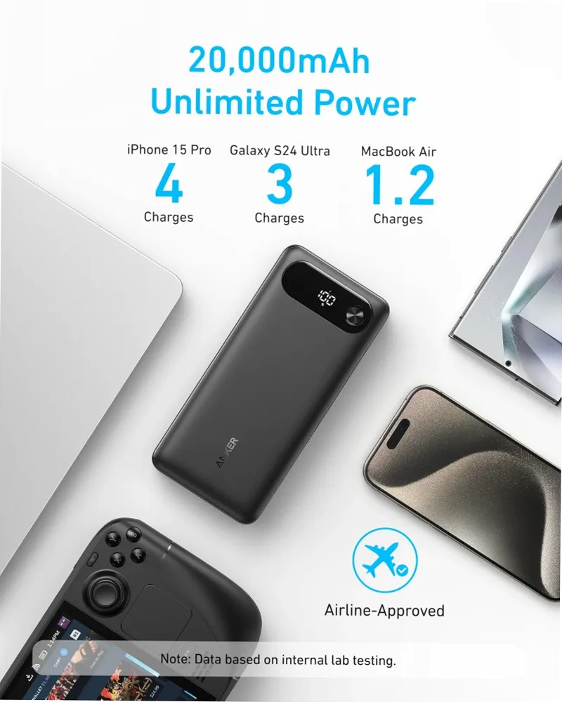Anker Power Bank (20K, 87W, cavo USB-C integrato)