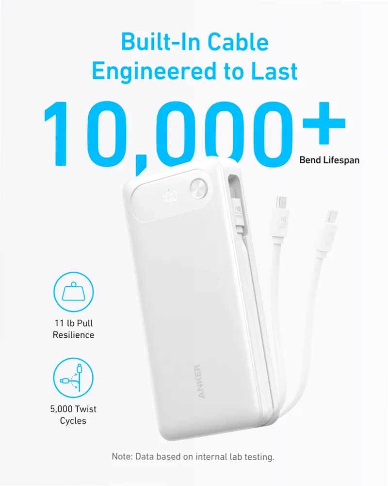 Anker Power Bank (20K, 87W, cavo USB-C integrato)