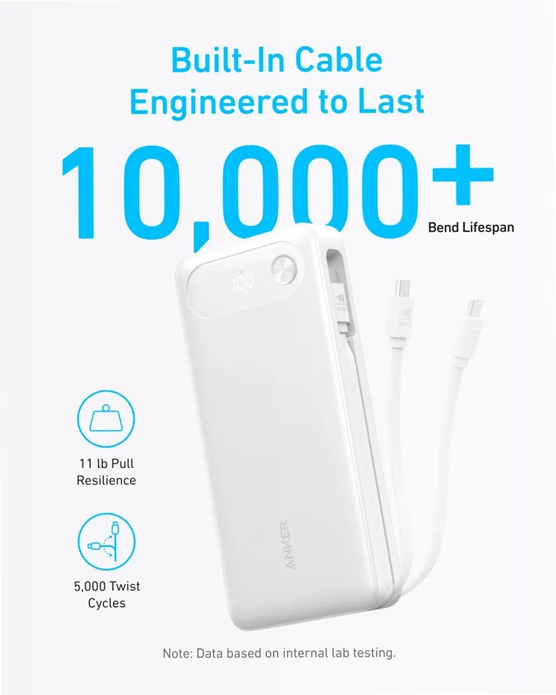 Anker Power Bank (20K, 87W, cavo USB-C integrato)