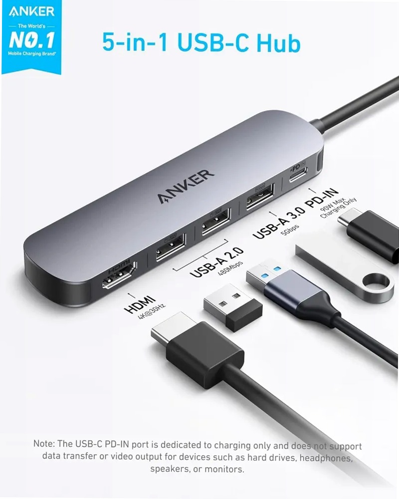 Hub USB-C Anker (5 in 1, HDMI 4K)