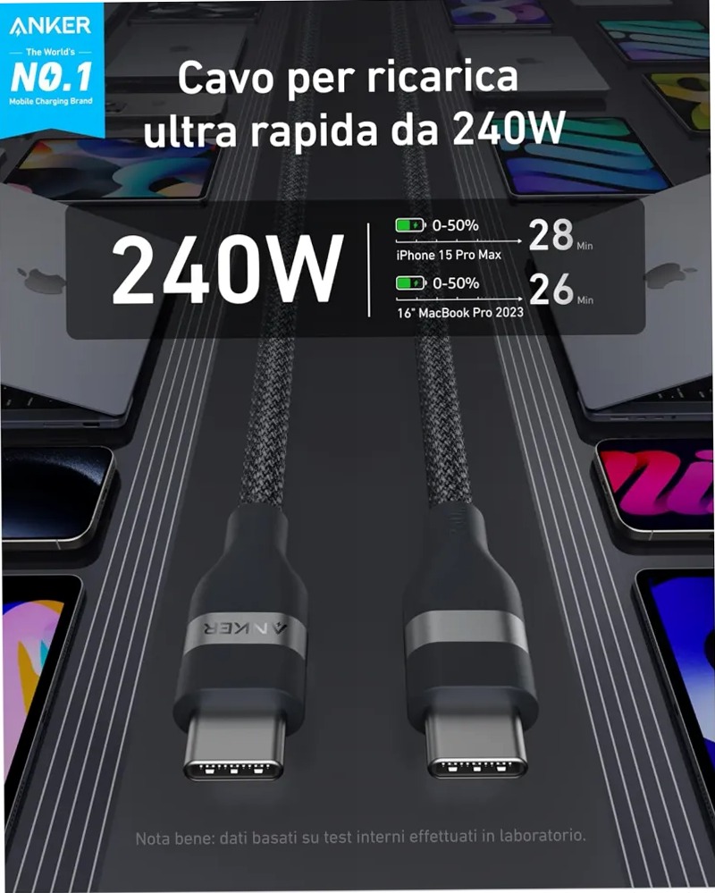 Cavo Anker da USB-C a USB-C (240 W, intrecciato riciclato)