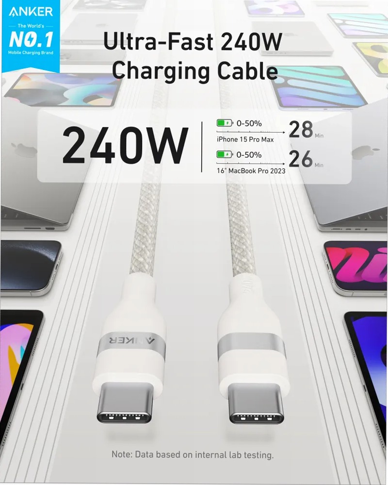 Cavo Anker da USB-C a USB-C (240 W, intrecciato riciclato)