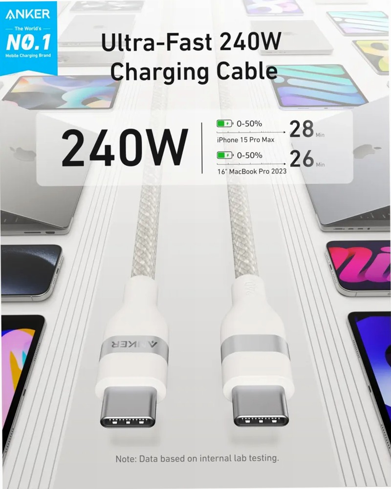 Cavo Anker da USB-C a USB-C (240 W, intrecciato riciclato)