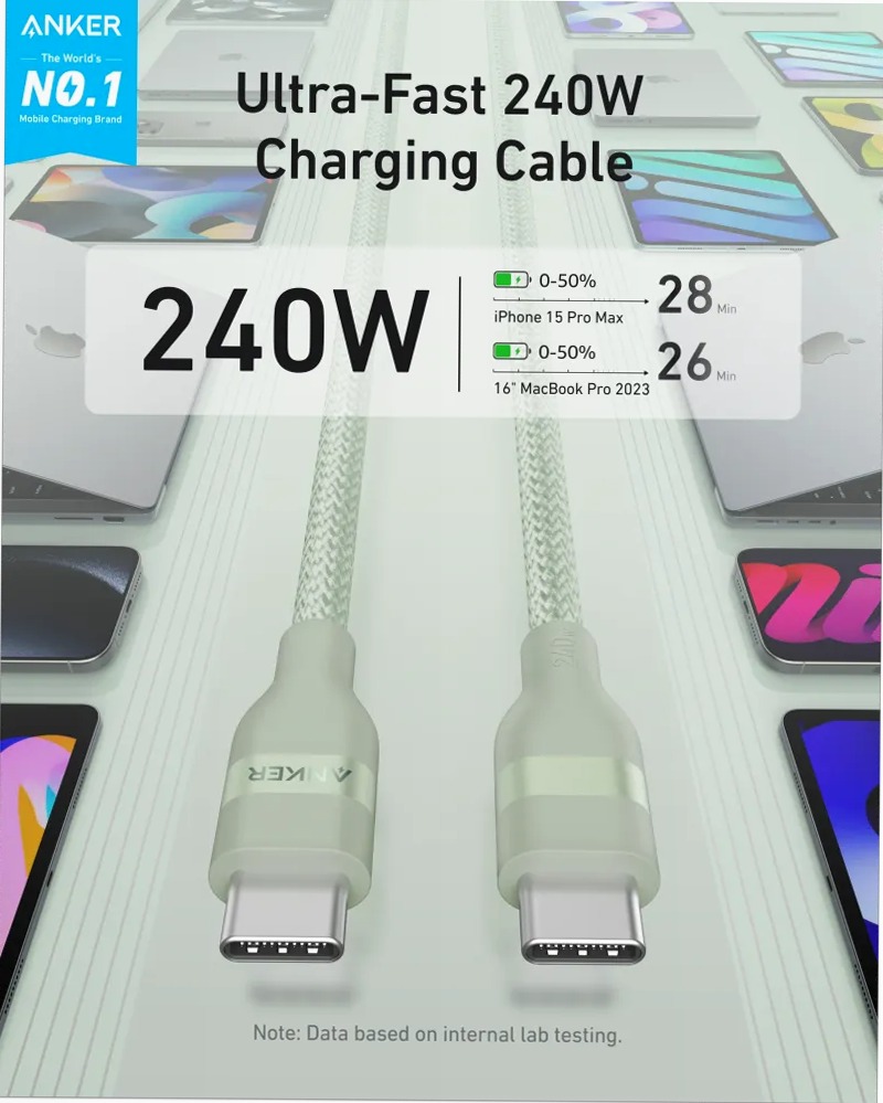 Cavo Anker da USB-C a USB-C (240 W, intrecciato riciclato)