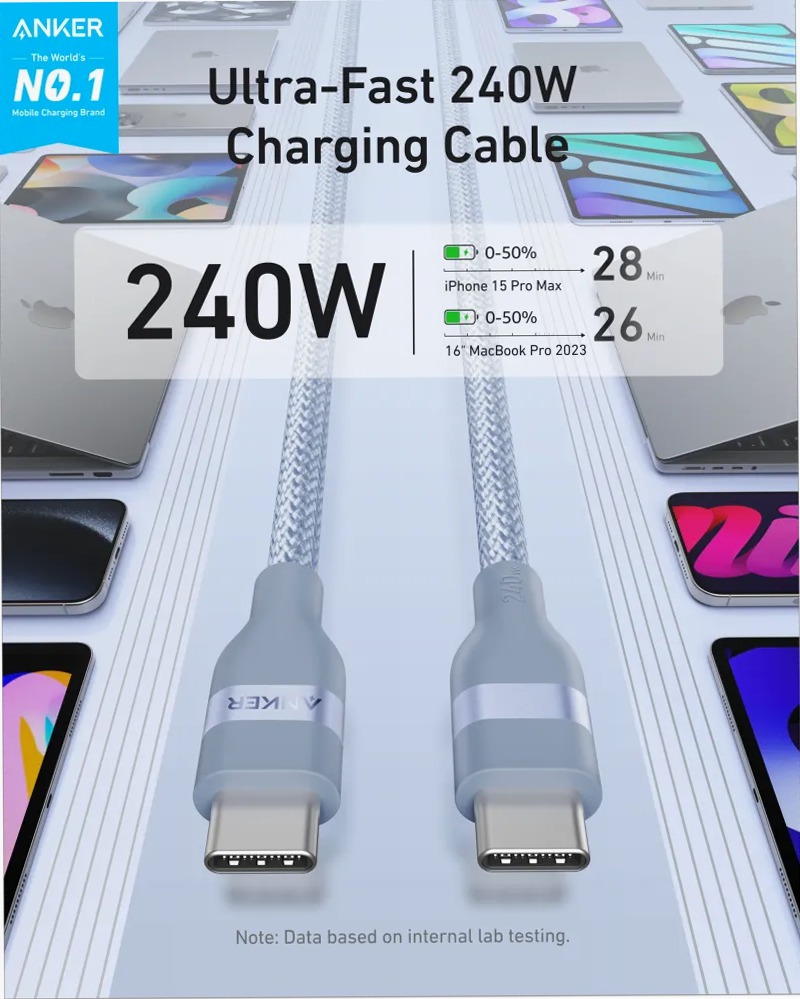 Cavo Anker da USB-C a USB-C (240 W, intrecciato riciclato)