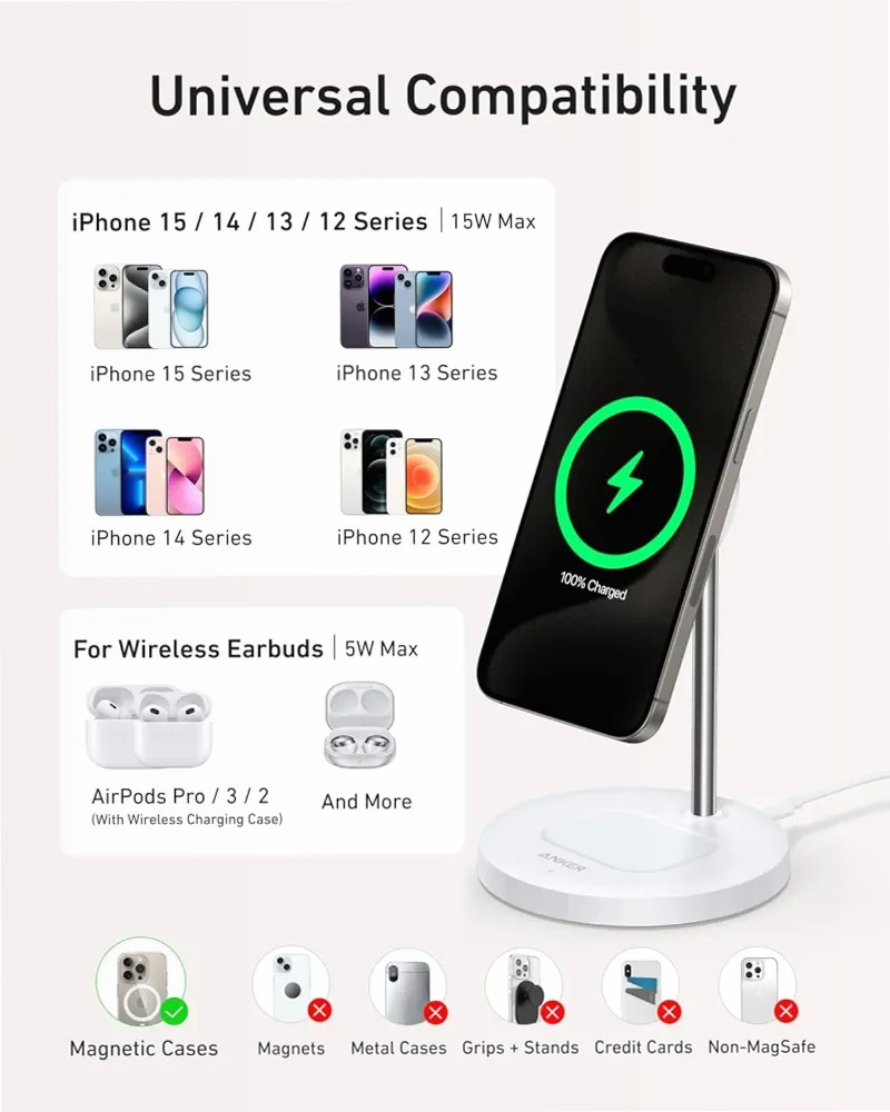 Caricabatterie wireless Anker MagGo (supporto 2 in 1)