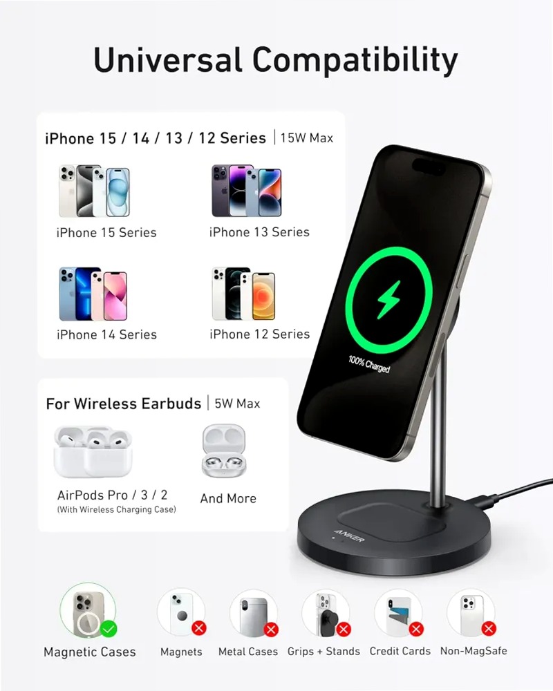 Caricabatterie wireless Anker MagGo (supporto 2 in 1)