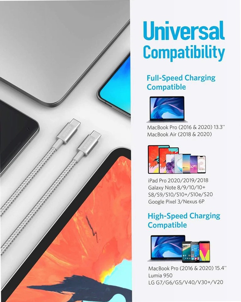 Confezione da 2 cavi Anker da USB-C a USB-C in nylon (1,8 m)