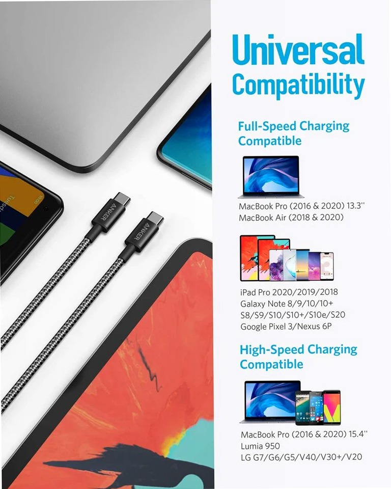 Confezione da 2 cavi Anker da USB-C a USB-C in nylon (1,8 m)