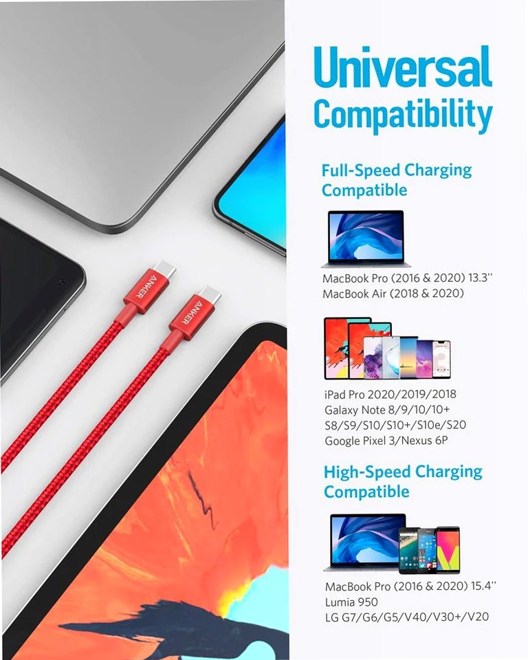 Confezione da 2 cavi Anker da USB-C a USB-C in nylon (1,8 m)
