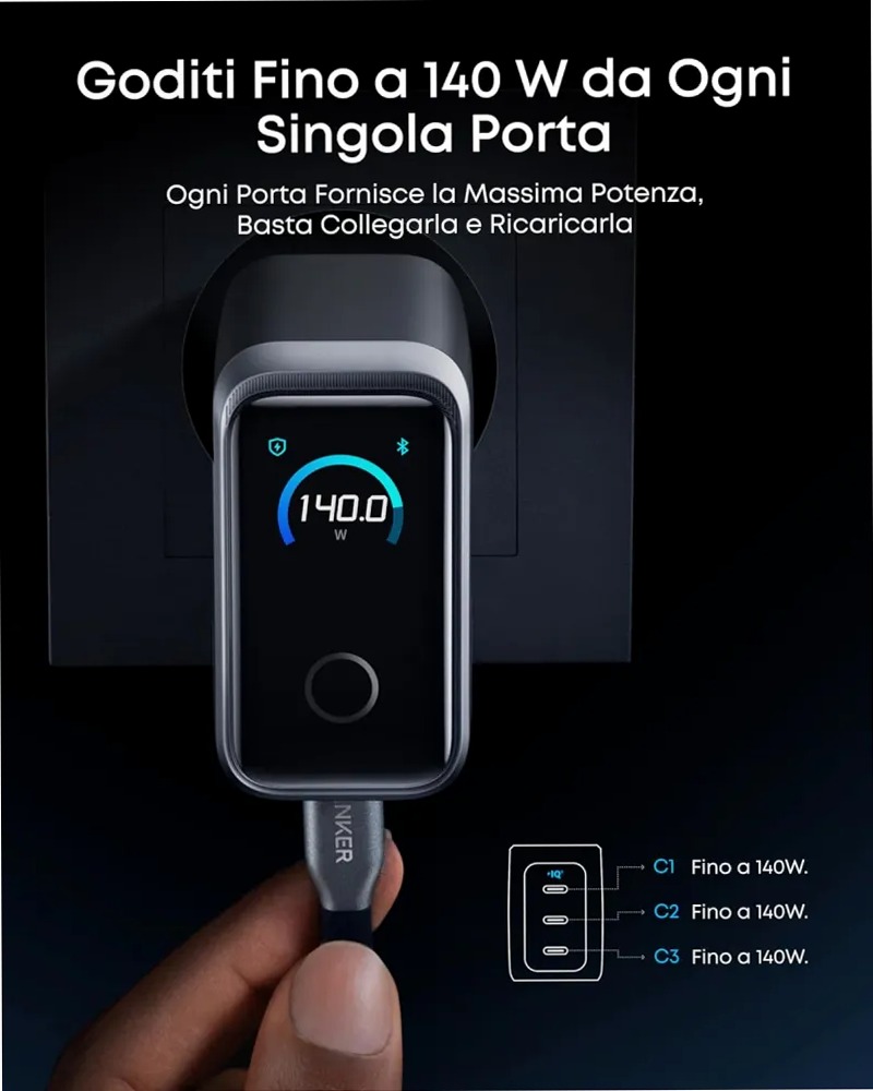 Anker Prime Caricatore (160W, 3 Porte, Display Intelligente)