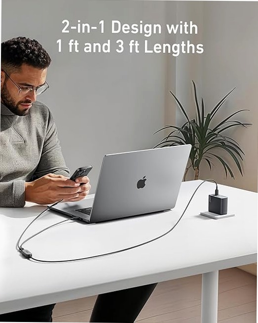 Cavo Anker 2 in 1 da USB-C a USB-C (1,2 m, 140 W, intrecciato)