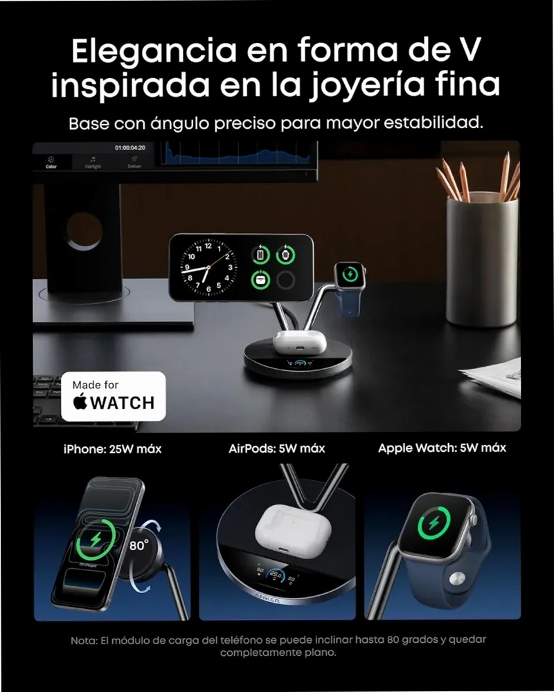 Anker Prime Stazione di Ricarica Wireless(Supporto 3 in 1)