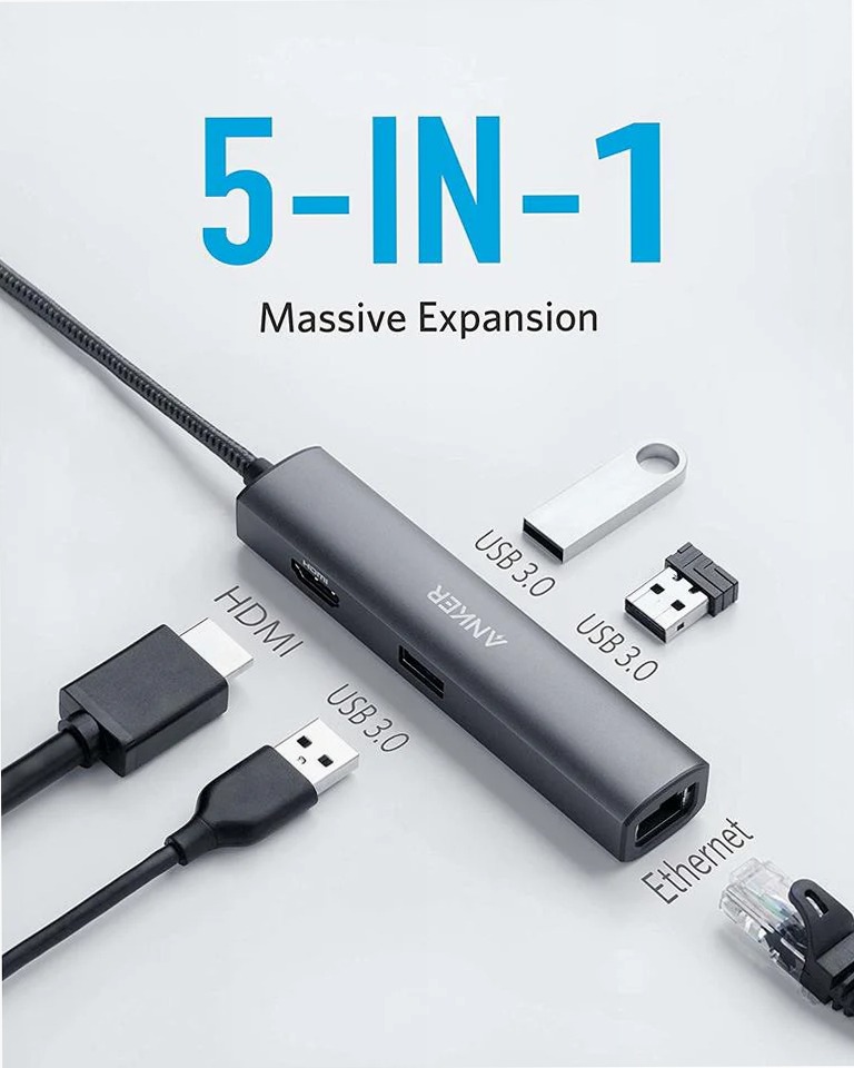Hub USB-C Anker 533 (5 in 1, sottile)