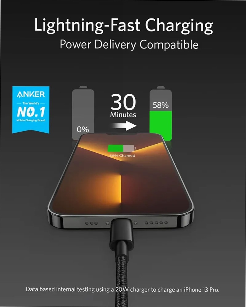 Cavo Anker da USB-C a Lightning 331, nuovo nylon (3,3 piedi, certificato MFi)