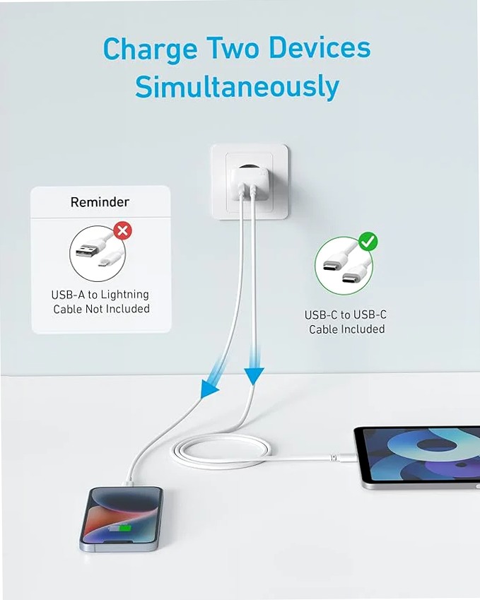 Caricabatterie Anker da 20 W (iPhone/iPad, USB-C, cavo da 1,5 m)