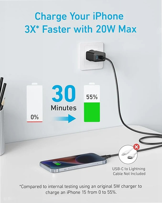 Caricabatterie Anker da 20 W (iPhone/iPad, USB-C, cavo da 1,5 m)