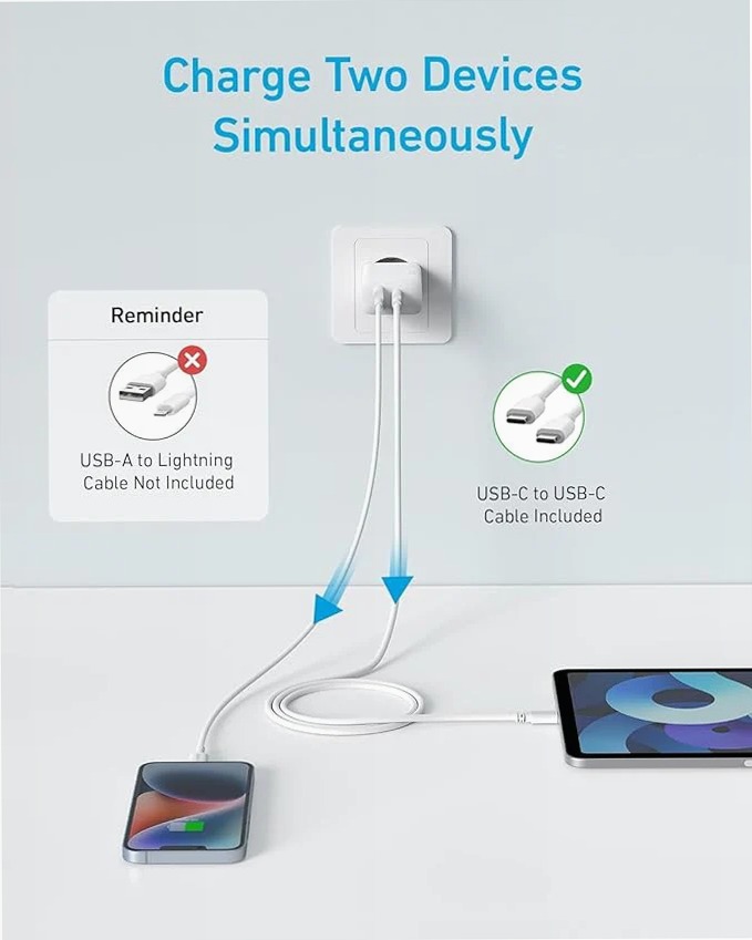 Caricabatterie Anker da 20 W (iPhone/iPad, USB-C, cavo da 1,5 m)