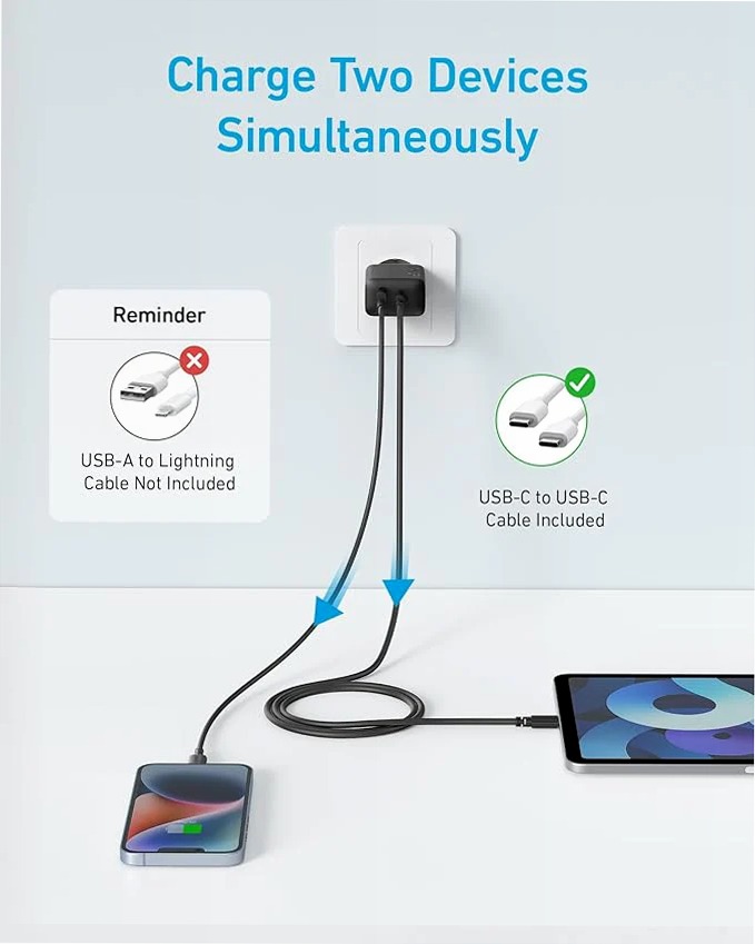Caricabatterie Anker da 20 W (iPhone/iPad, USB-C, cavo da 1,5 m)