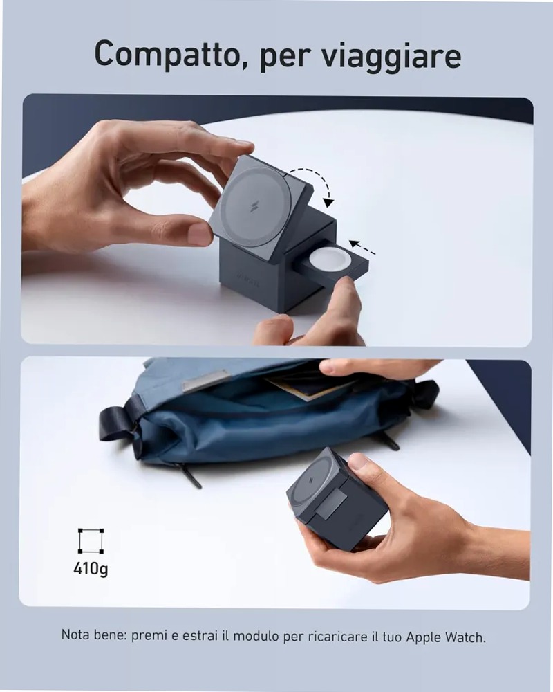 Anker Cubo 3‑in‑1 con MagSafe – Caricatore wireless compatto per iPhone, Apple Watch e AirPods