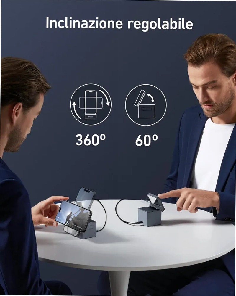 Anker Cubo 3‑in‑1 con MagSafe – Caricatore wireless compatto per iPhone, Apple Watch e AirPods