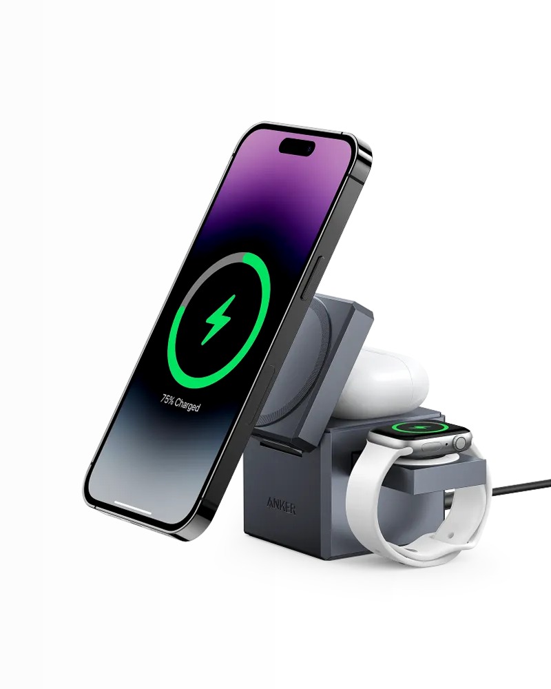 Anker Cubo 3‑in‑1 con MagSafe – Caricatore wireless compatto per iPhone, Apple Watch e AirPods