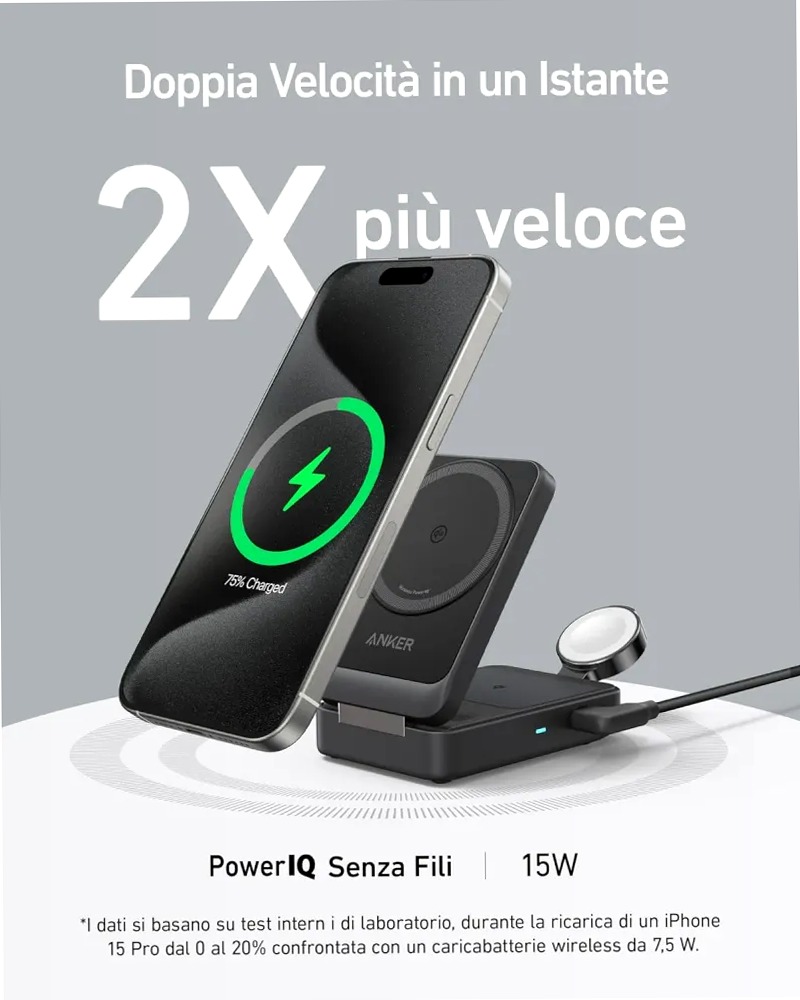 Stazione di ricarica wireless Anker MagGo ricondizionata (3‑in‑1 pieghevole)