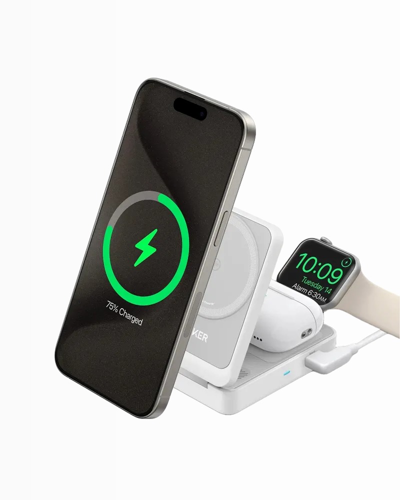 Stazione di ricarica wireless Anker MagGo ricondizionata (3‑in‑1 pieghevole)