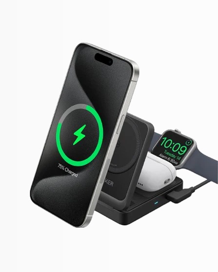 Stazione di ricarica wireless Anker MagGo ricondizionata (3‑in‑1 pieghevole)