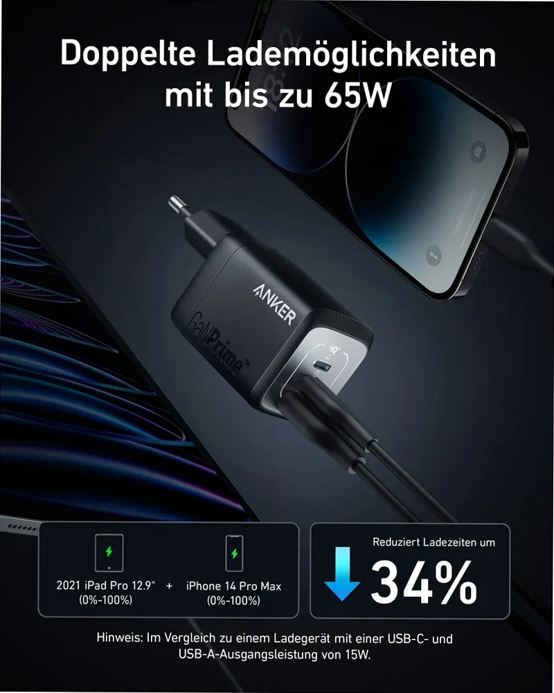 Caricabatterie da muro Anker Prime 67W GaN (3 porte)