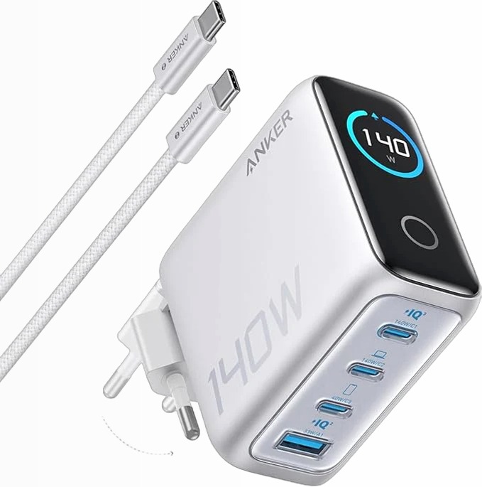Caricabatterie Anker per laptop (140 W, 4 porte, PD 3.1) con cavo USB-C