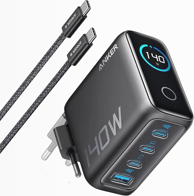 Caricabatterie Anker per laptop (140 W, 4 porte, PD 3.1) con cavo USB-C