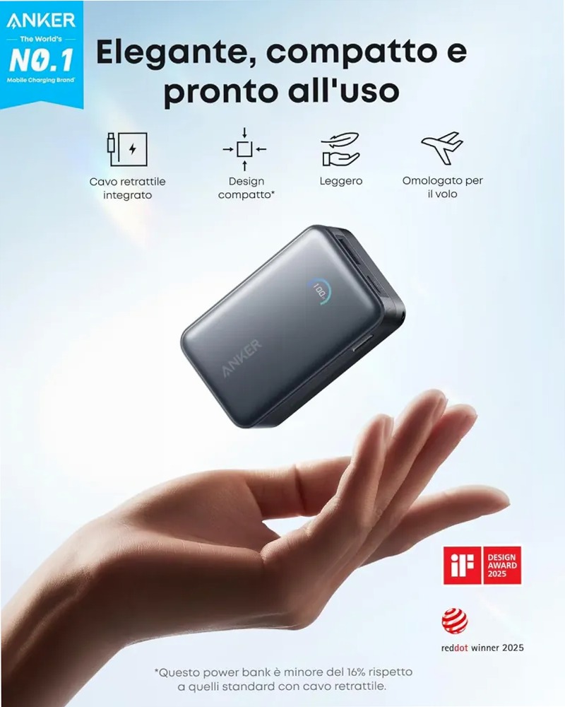 Anker Nano Power Bank (10K, 45W, Built-In Retractable USB-C Cable)