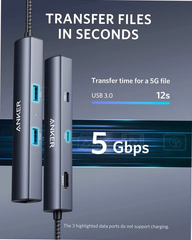 Hub USB-C Anker 543 (6 in 1, sottile)