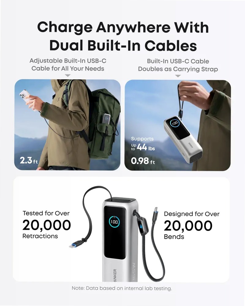 Anker Laptop Power Bank (25K, 165W, cavi integrati e retrattili)