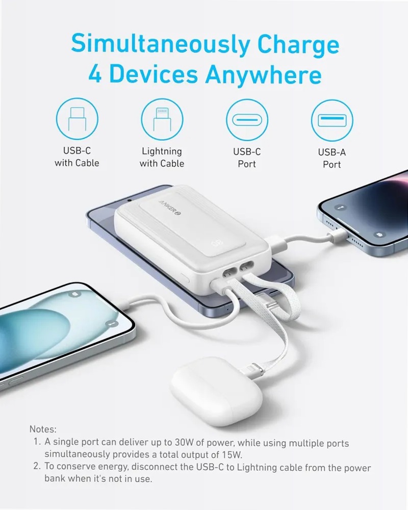 Anker Zolo Power Bank 10,000 mAh | 35W con doppi cavi USB‑C integrati