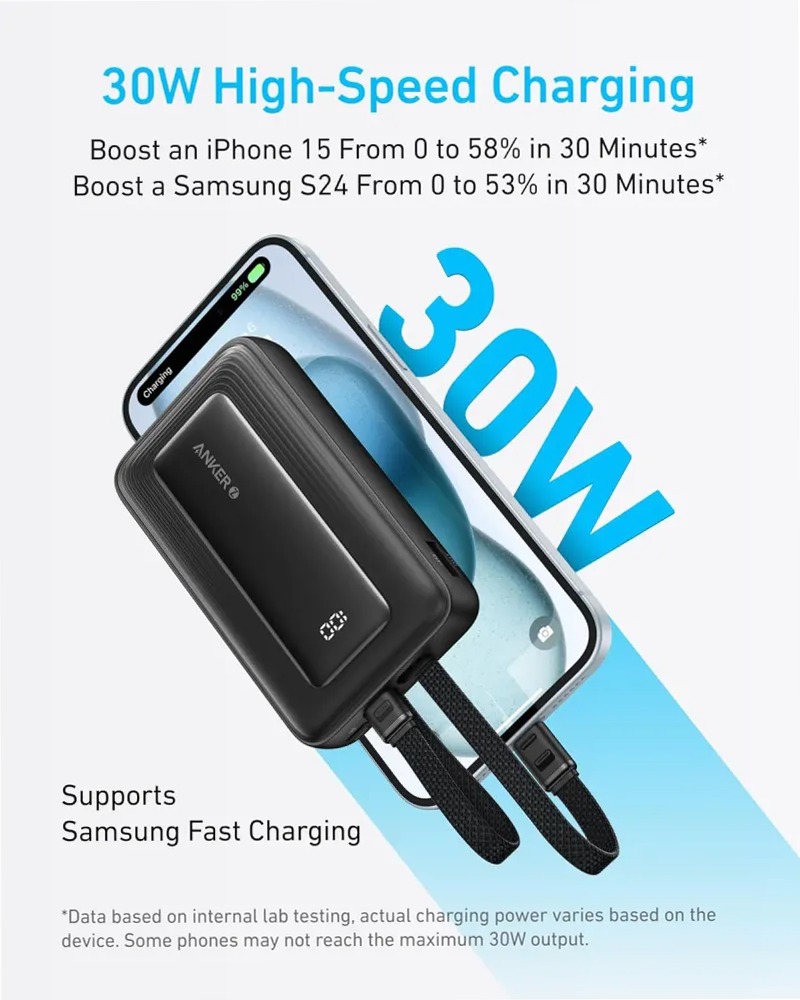 Anker Zolo Power Bank 10,000 mAh | 35W con doppi cavi USB‑C integrati