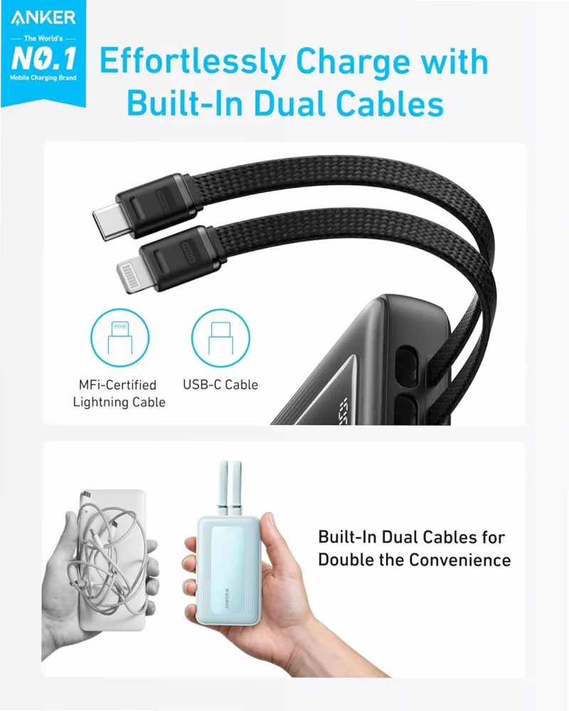 Anker Zolo Power Bank 10,000 mAh | 35W con doppi cavi USB‑C integrati