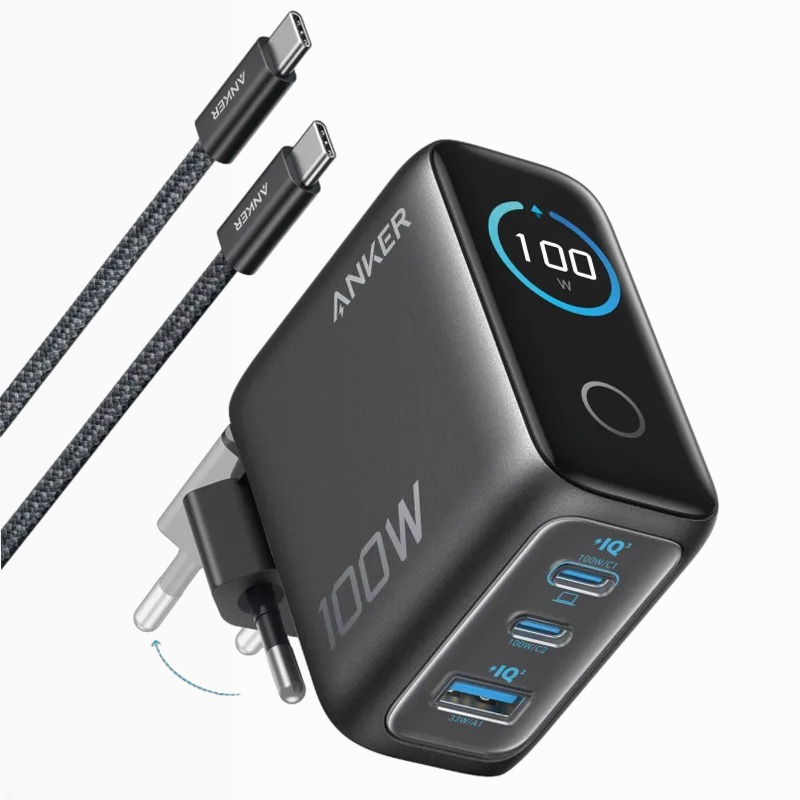 Anker Caricatore (100W, 3 porte, Smart Display)