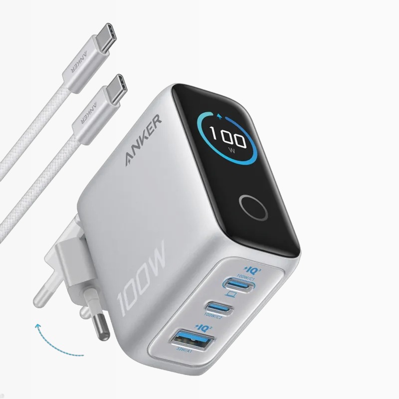 Anker Caricatore (100W, 3 porte, Smart Display)