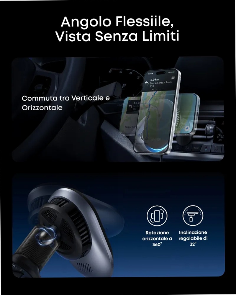 Anker Prime Caricatore Wireless per Auto (Pad, Cavo USB-C Separato)