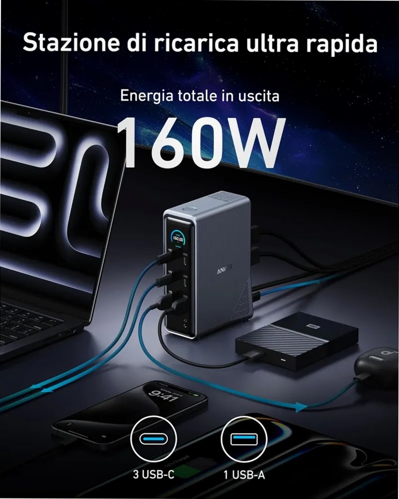 Anker Prime Docking Station di ricarica (14‑in‑1, Doppio Display, 160 W)