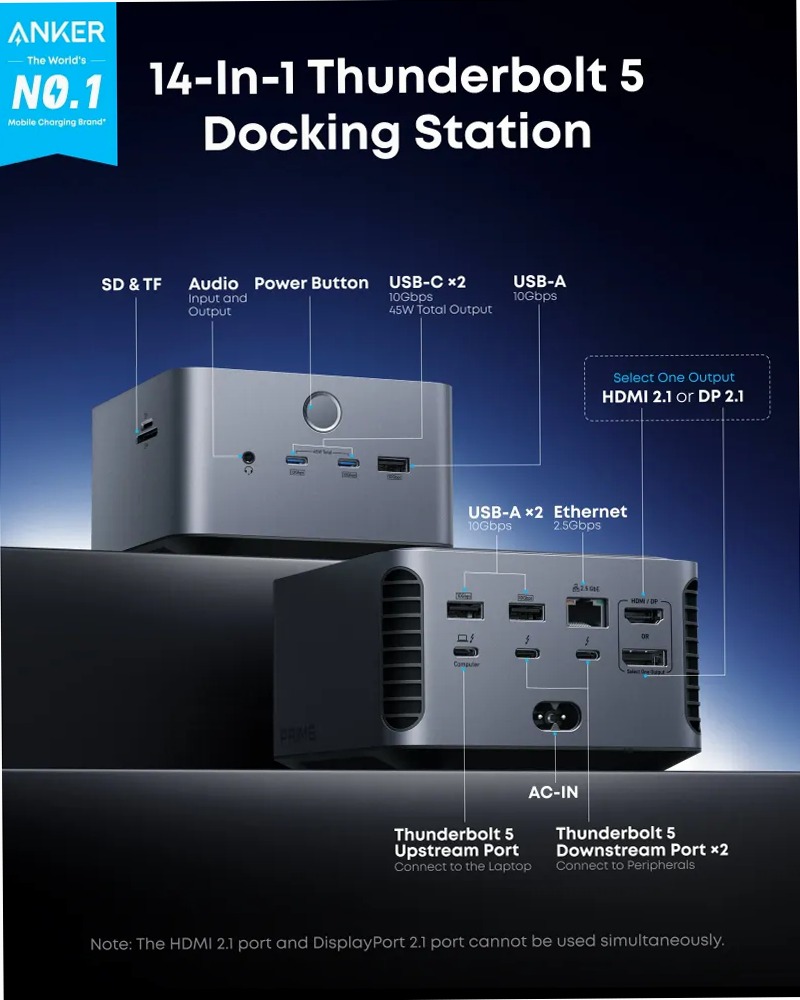 Stazione di docking Anker Prime TB5 (14 in 1, 8K, Thunderbolt 5)
