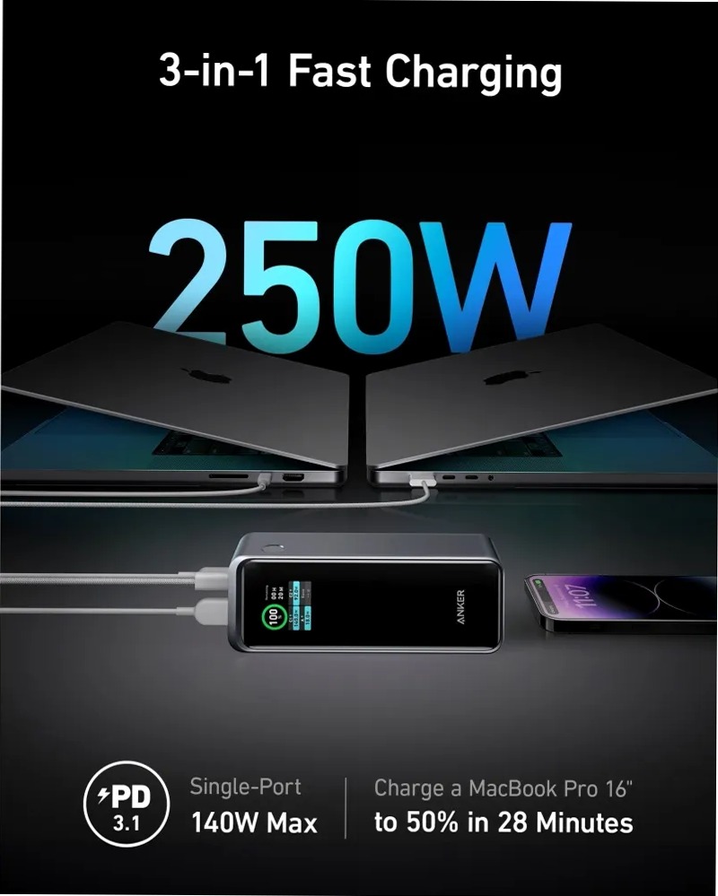 Power bank Anker Prime da 27.650 mAh (250 W)