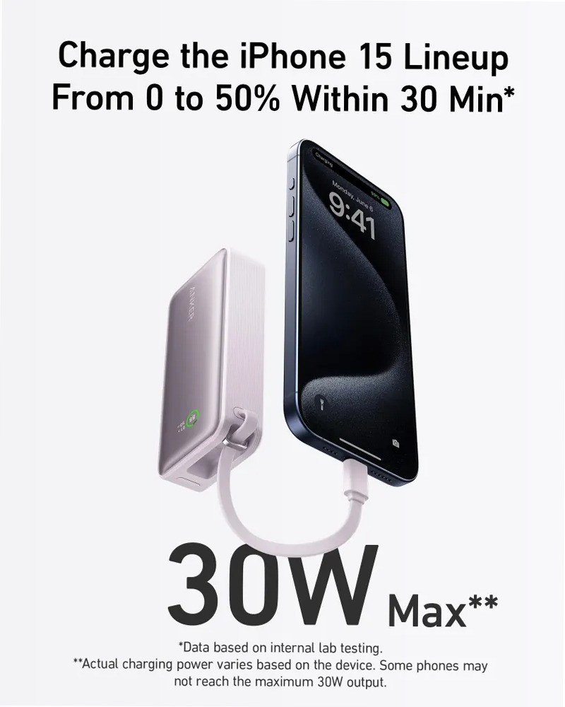 Anker Nano Power Bank (30 W, cavo USB-C integrato)