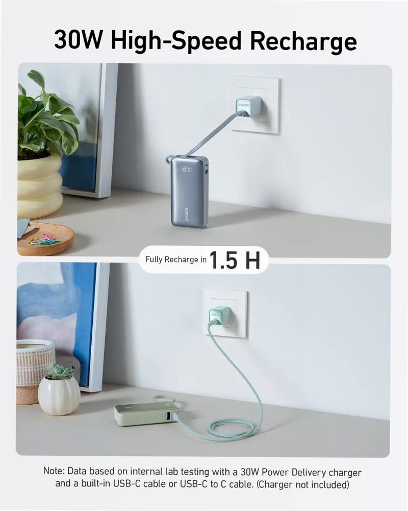 Anker Nano Power Bank (30 W, cavo USB-C integrato)