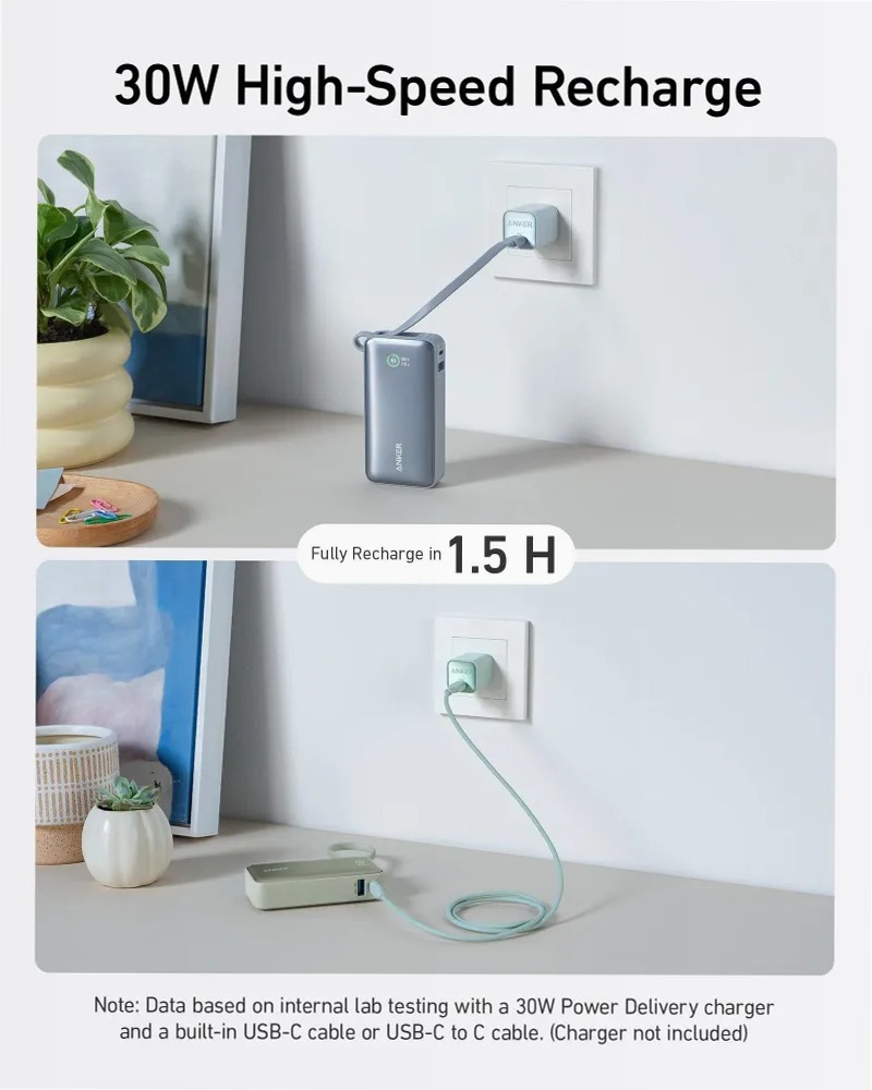 Anker Nano Power Bank (30 W, cavo USB-C integrato)