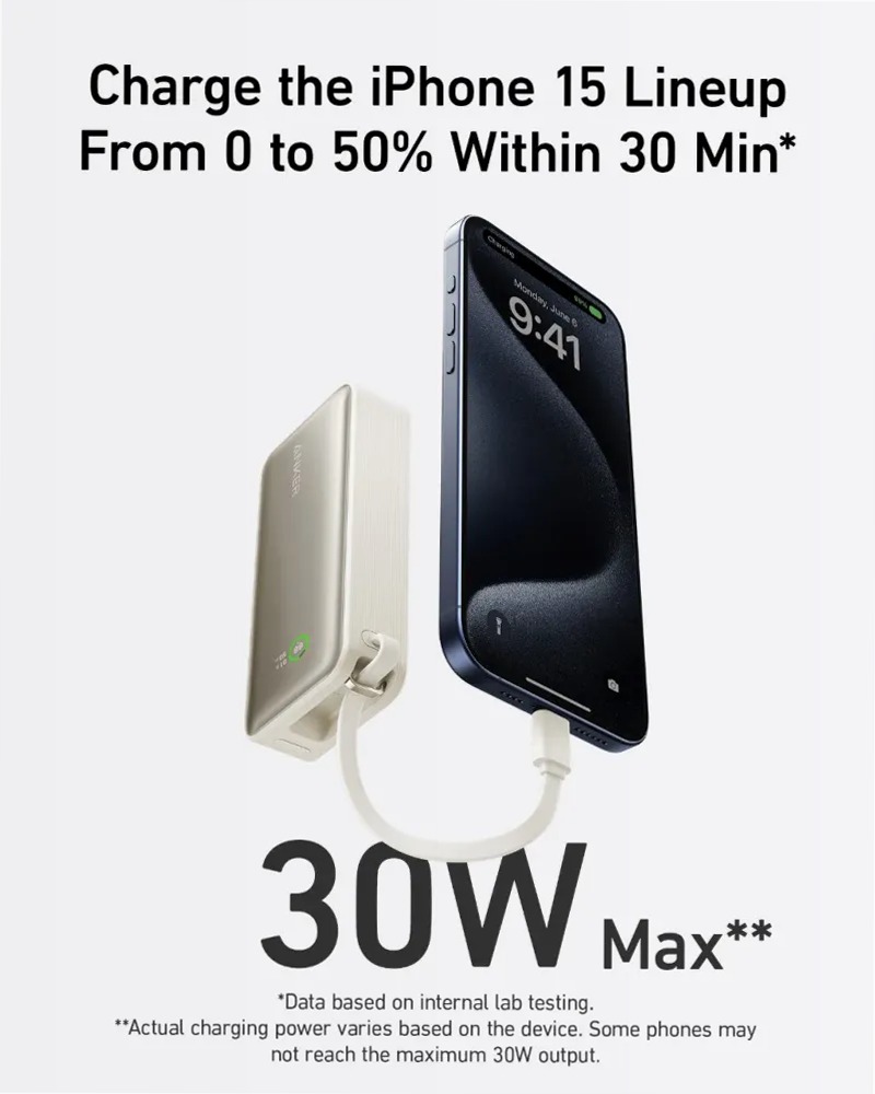Anker Nano Power Bank (30 W, cavo USB-C integrato)